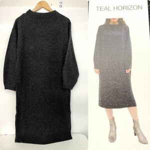 新品■TEAL HORIZON レディース ニットワンピース チャコールグレー L ウール 大きいサイズ