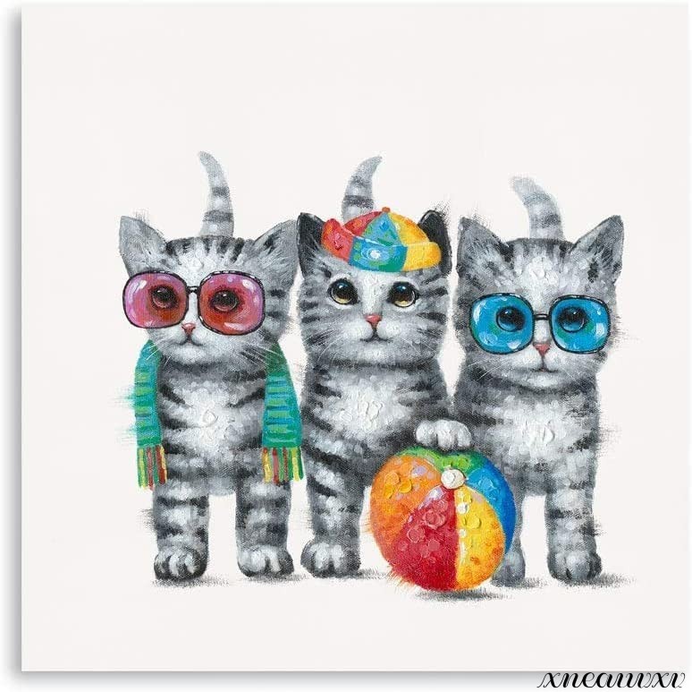 Cute Art Panel Three Cats Interior Wall Hanging Room Decoration Decorative Painting Canvas Painting Animal Cat Stylish Wall Art Artistic Redecoration, painting, oil painting, animal drawing