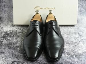 サントーニ 　Vフロント　プレーントゥ　サイズ6.5F (25.0cm相当)　ブラック　Santoni　レザーシューズ　3アイレット