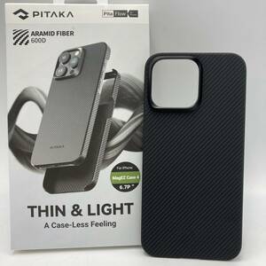 【美品】PITAKA iPhone 15 Pro 用 ケース 600Dアラミド繊維製 MagSafe対応 MagEZ Case 4 超極薄・超軽量/Y13459-Q2