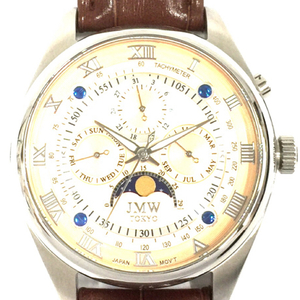 JMW クロノグラフ JM-0006 クォーツ 腕時計 57.0g メンズ 純正レザーベルト 稼働品 ファッション小物