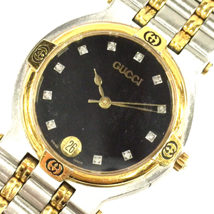 グッチ デイト クォーツ 腕時計 11P ダイヤモンド 9000M ブラック文字盤 ボーイズサイズ 純正ブレス GUCCI