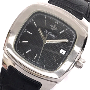 1円 ゾディアック 腕時計 ZO4000 スクエア デイト 黒文字盤 シルバーカラー クォーツ メンズ 純正ベルト Zodiac