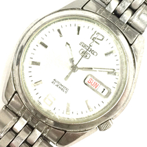 1円 セイコー 5 腕時計 SNK385KC 逆輸入モデル デイデイト シルバーカラー 裏スケ 21石 自動巻き メンズ ジャンク_画像1