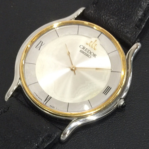 セイコー 腕時計 クレドール 5A74-0020 SS×18KTベゼル ローマン クォーツ メンズ 社外ベルト 稼働 295484-11-13