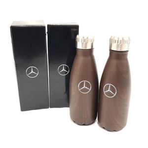 美品 Mercedes-Benz オリジナル 真空二層 ステンレスボトル350ml ブラウン ウッド調 ノベルティ保存箱付 計2点