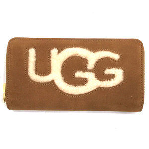 新品同様 UGG ジッピーウォレット メル 英字ロゴ ラウンドファスナー GDカラー金具 ブラウン 茶 保存箱 付属