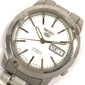 セイコー 5 デイデイト 自動巻き 腕時計 21石 7S26-02W0 ホワイト文字盤 稼働品 純正ブレス ブランド小物 QR125-189