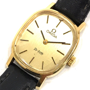 1円 オメガ 腕時計 デビル Deville オーバル ゴールド金具 手巻き レディース 社外レザーベルト ジャンク OMEGA