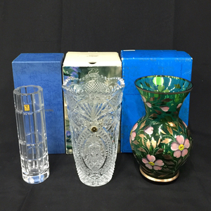カガミクリスタル 花瓶 一輪挿 他 クリスタルダルク プレミオ / ボヘミアガラス 含 保存箱付き 計3点 セット