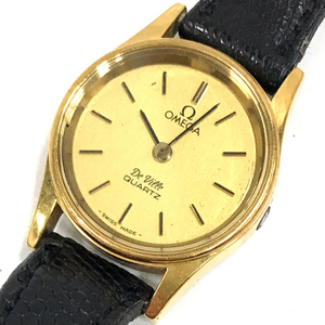 オメガ プッシュ式 クォーツ 腕時計 レディース ゴールドカラー文字盤 未稼働品 社外ベルト 付属品あり 雑貨 OMEGA