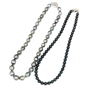 真珠 パール ネックレス SILVER留め具 ブラック系 アクセサリー ファッション小物 計2点 セット