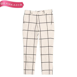 [ beautiful goods ]INED/ Ined lady's tapered pants graph check pattern cotton cotton 7 S ivory gray series [NEW]*51GA14