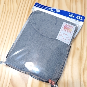 2076 UNIQLO ユニクロ 4XL HEATTECH ヒートテック クルーネック Tシャツ 九分袖 メンズ ダークグレー インナー アンダー シャツ 保温 発熱 