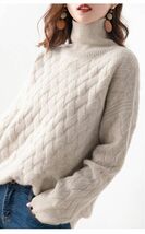 ◆最安◆ 上質 ニットセーター ゆったり ハイネック 暖かい ミンクカシミヤ混 ケーブル編みトップス * キャメル M-XLサイズ選択/1点_画像2