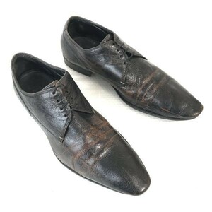 イタリア製☆ヒューゴボス/HUGO BOSS☆本革/ロングノーズ/プレーントゥ【6.5/25.0-25.5/茶/BROWN】ビジネス/dress shoes◎bE-27