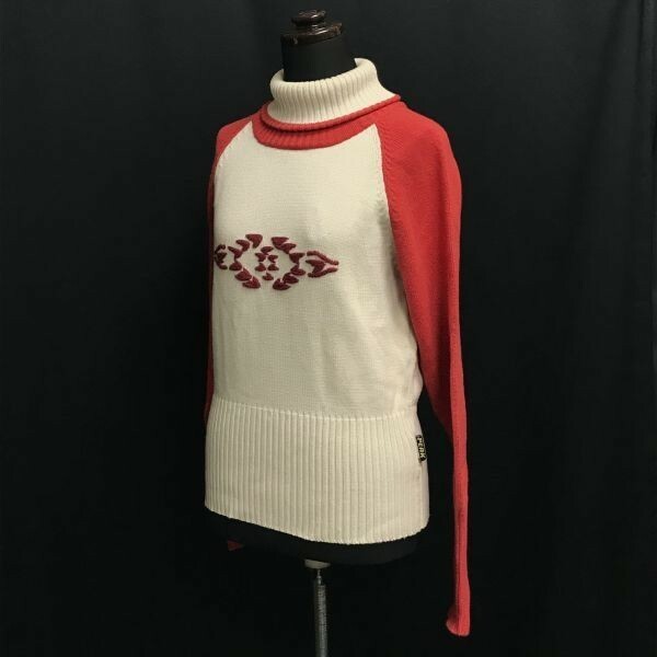 ピークパフォーマンス/peak performance☆タートルネックセーター【レディースS/ベージュ×赤/beige×red】Tops/Sweater◇mBH355