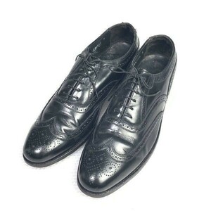 1978年製 USA表記なし ビンテージ☆フローシャイムFlorsheim☆サイズ10 B☆26.5〜27.5cm☆フルブローグ ウイングチップ☆黒△7-38