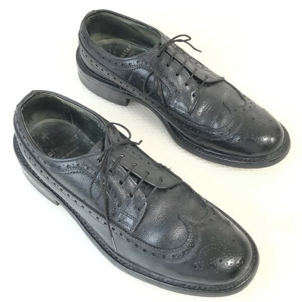 60s-70s/USA製/Vintage☆Bootmaster by Thom McAn/トムマッキャン☆シボ本革/ロングウイングチップ【26.5-27.0/黒/BLACK】 shoes◇bi-179