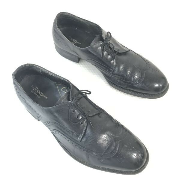 1950s?Vintage☆THE RAND SHOE/Cush-N-Bilt☆タン裏フエルト/ウイングチップ【26.5-27.0程度/黒/BLACK】ビジネス/dress shoes◇bi-166