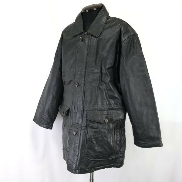 ストラスコナー/STRATHCONAR☆羊革/シープスキン/中綿入りレザーコート【メンズL/黒/black】ジャケット/ブルゾン/Coat/Jumper◇cBH437