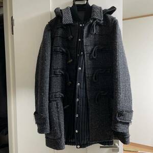 Sacai Duffle Coat Grey Long Wool Outter Poat Melton Sakai Check Stripe