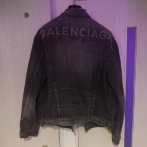 バレンシアガ デニムジャケット Gジャン ジージャン バックロゴ チャコールブラック ダメージ加工 デストロイ BALENCIAGA