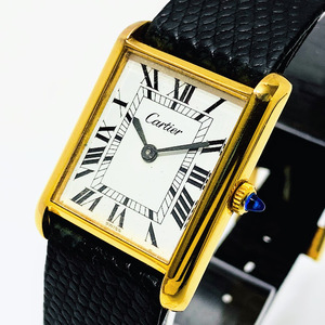 1円～ Cartier カルティエ プレマストタンク 18K GOLD ELECTROPLATED 手巻き ゴールド 白文字盤 純正ベルト レディース腕時計 稼働品 