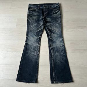 Rare 00s Japanese Label Tornado Mart Modern Lovers Whisker Processing Flare Denim Pants Jeans archive Y2K デニム パンツ goa lgb