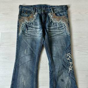 Rare 00s Tornado Mart Embroidery Flare Denim Pants Jeans archive トルネードマート 刺繍 USED加工 フレア デニム パンツ goa lgb