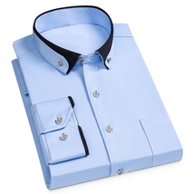 D902-3XL新品DCKMANY■カラーマッチング 長袖シャツ メンズ ドレスシャツ ノーアイロン ワイシャツ シルクのような質感/ ライトブルー_画像1