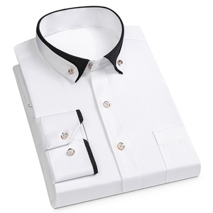 D901-M新品DCKMANY■カラーマッチング 長袖シャツ メンズ ドレスシャツ ノーアイロン ワイシャツ シルクのような質感/ホワイト