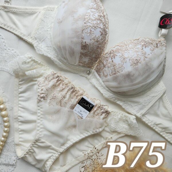 №307【B75】シャイニーフルーレットチュールブラジャー&フルバックショーツ