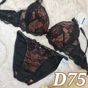 №308【D75】メルベイユローズチュールブラジャー&フルバックショーツ