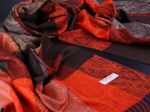 blakafee #BF-0294 極上 パシュミナ 大判 ストール【レッドブラウン系/ブロックチェック】High Quality Pashmina Collection