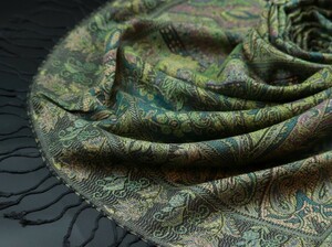 blakafee #BF-0307 極上 カシミア 大判 ストール【グリーン系/Botanical pattern】High Quality Pashmina Collection