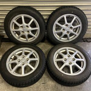 155/65R14 ダイハツ L375S タントカスタム 純正アルミホイール スタッドレスタイヤセット PCD100 4.5J+45 ブリヂストン REVO GZ 2018年製