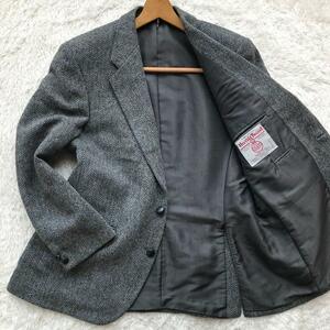 【極美品/希少XL相当】ハリスツイード テーラードジャケット 胡桃ボタン HARRIS TWEED メンズ ビジネス グレー系 裏地総柄 高級ウール生地