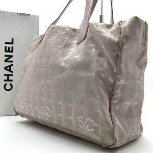 【鑑定済】CHANEL シャネル ニュートラベルライン トートバッグ ハンド ショルダー A4収納可能 キャンバス レザー ピンク 書類鞄 肩掛け