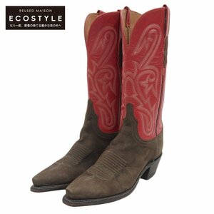 美品 LUCCHESE ルケーシー ウエスタンブーツ シューズ レディース レッド×ブラウン 7