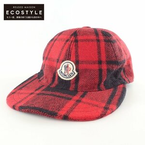 【美品】MONCLER モンクレール BERRETTO BASEBALL チェック柄 ベースボールキャップ 帽子 L レッド