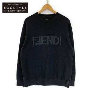 国内正規/22年製 FENDI フェンディ FY3938AM11 ロゴ刺繍 クルーネック スウェットシャツ/ トップス M ブラック メンズ