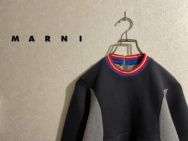 ◯ イタリア製 MARNI ドレープ スウェット / マルニ カットソー レイヤード バイカラー グレー ネイビー 12 Ladies #Sirchive