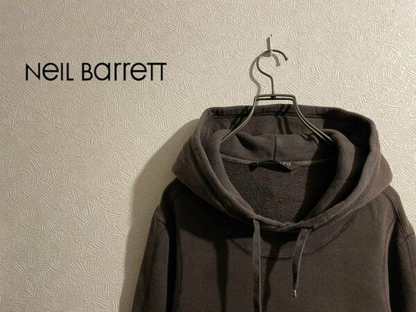 ◯ イタリア製 Neil Barrett ヴィンテージ 加工 スウェット フーディ / ニールバレット パーカー ブラウン グレー S Mens #Sirchive