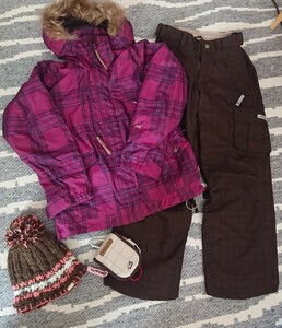 ESTIVO snowboard wear top and bottom small articles 4 point lady's S size ski snowboard wine Brown check used beautiful goods snowboard wear 