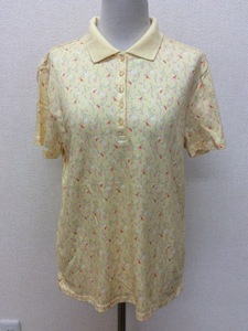 LAND*S END light . yellow color. polo-shirt orange small bird . pink. small floral print size M