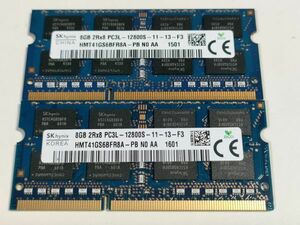 【動作確認済み】hynix ノートPC用 DDR3L-1600 PC3L-12800S 8GB×2枚 合計16GB 動作確認済 1週間保証 HMT41GS6BFR8A【1501 1601】