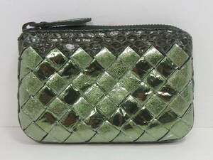 ☆BOTTEGA VENETA イントレチャート コインケース パイソン×レザー グリーン 緑 233808 VP431 3304 小銭入れ ミニポーチ ボッテガヴェネタ