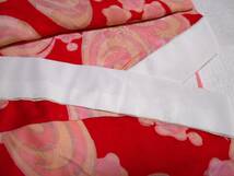 正絹／アンティーク　赤にピンクで流水に梅模様の錦紗の袷長襦袢_画像5