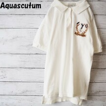 【人気】Aquascutum/アクアスキュータム ロゴ刺繍ポロシャツ イギリス製 ホワイト サイズS レディース/941_画像1